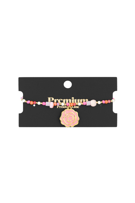 Bracelet perles roses - Couleur rose et or 2