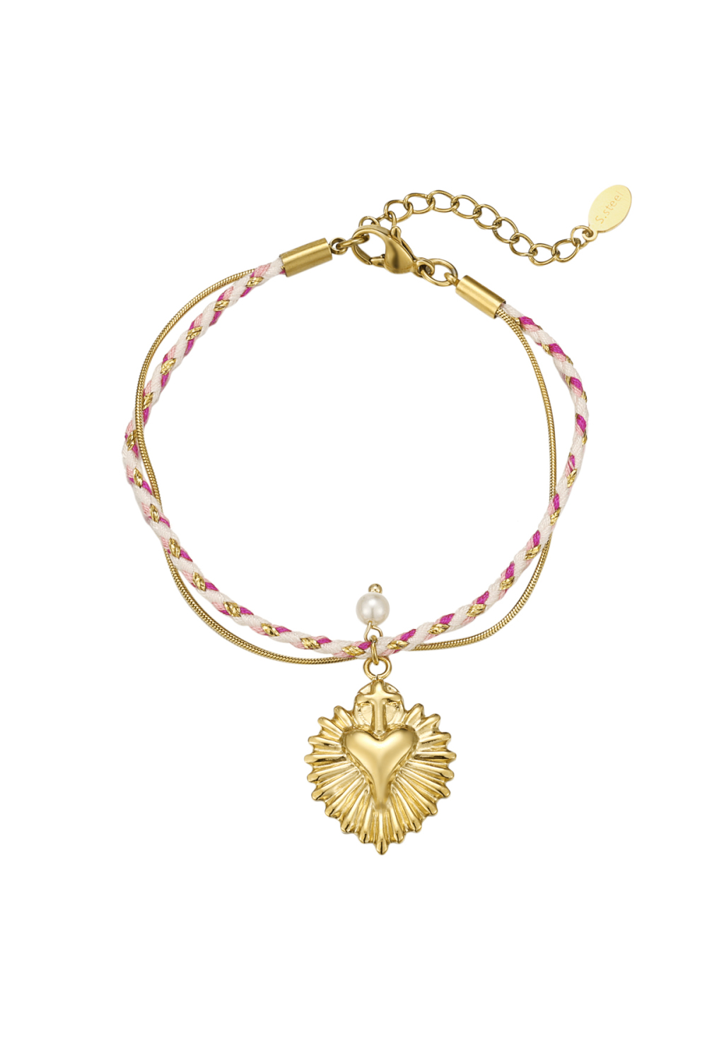 Bracelet À Lacets Love - Couleur Rose Et Or 