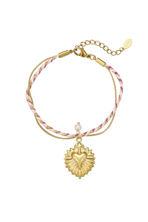 Bracelet À Lacets Love - Couleur Rose Et Or h5 