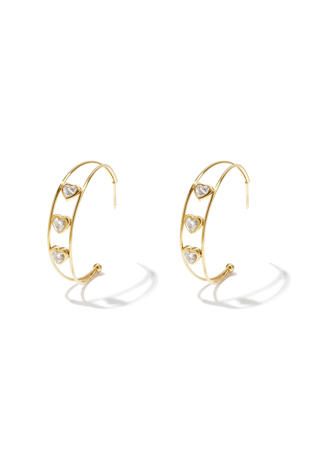 Boucles D'Oreilles Doubles Créoles Ornées De Cœurs Et De Pierres En Oxyde De Zirconium