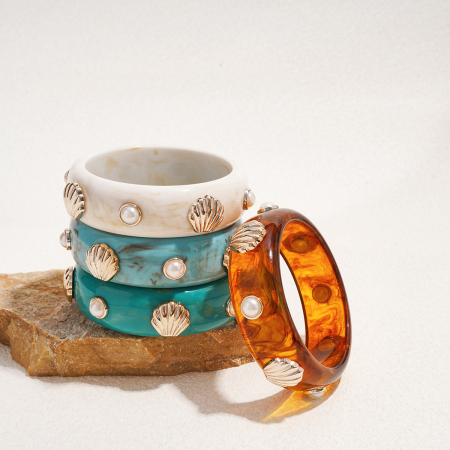 Bracelet jonc rétro en résine en forme de coquillage, 1 pièce