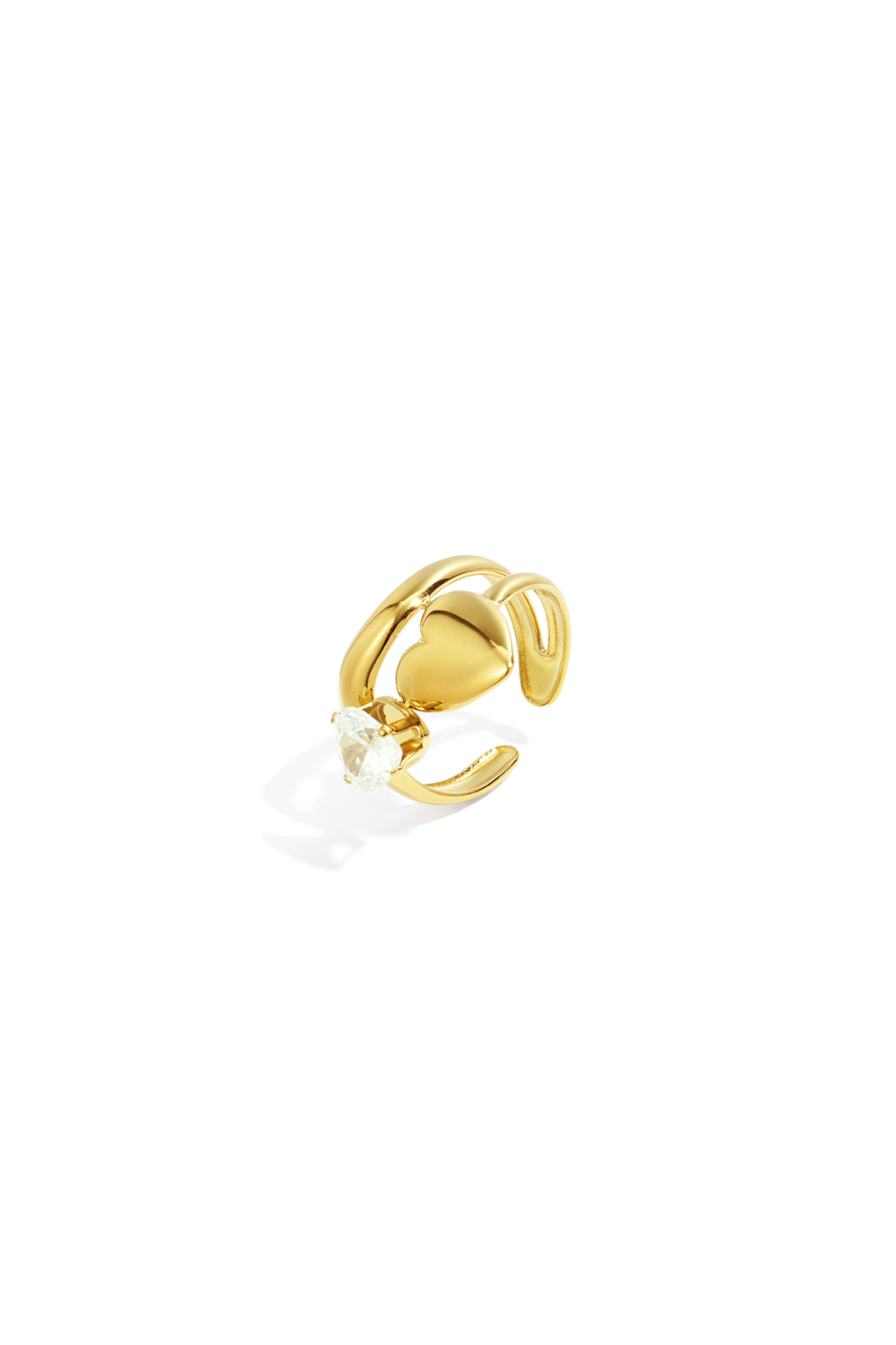 Bagues En Acier Inoxydable Avec Pierres Précieuses, Style Cœur, Décontractées, Simples Et Quotidiennes, Bijoux Pour Femmes
