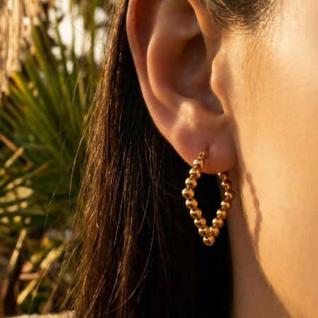 Boucles d'oreilles créoles pour femmes, en acier inoxydable doré et perles simples