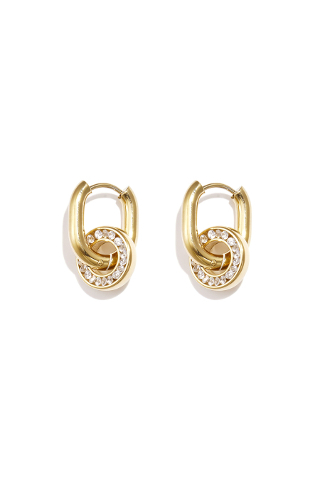 Boucles d'oreilles ovales avec pendentif rond serti