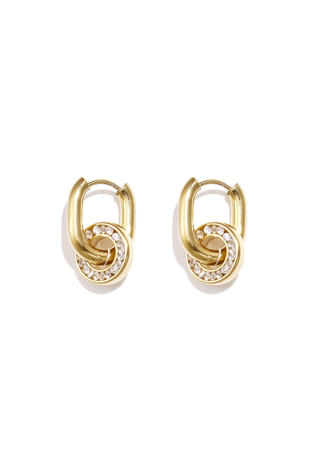 Boucles D'Oreilles Ovales Avec Pendentif Rond Serti