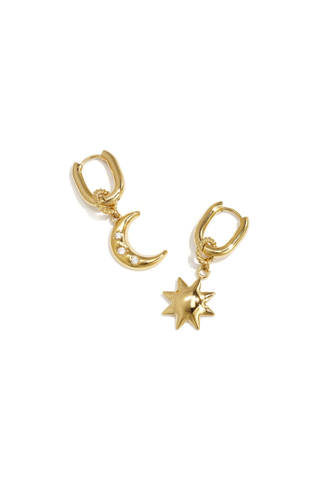 Boucles d'oreilles squovales avec lune et étoile