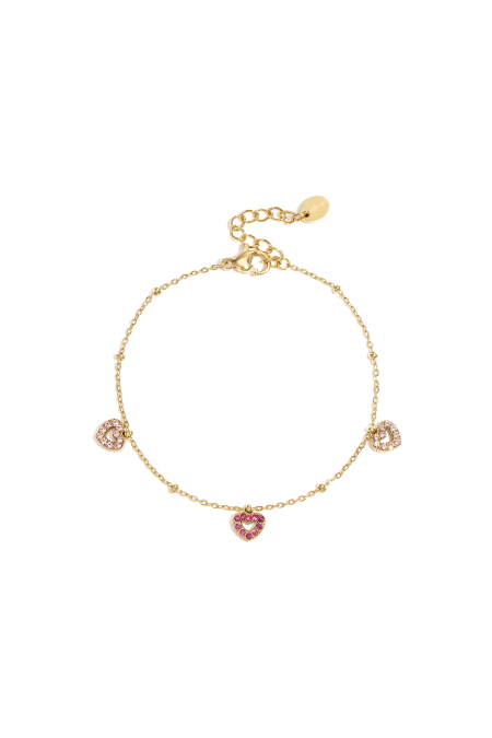 Bracelet orné de pierres roses en forme de cœur