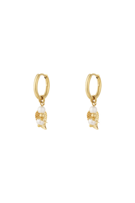 Boucles d'oreilles feuilles avec perles - doré