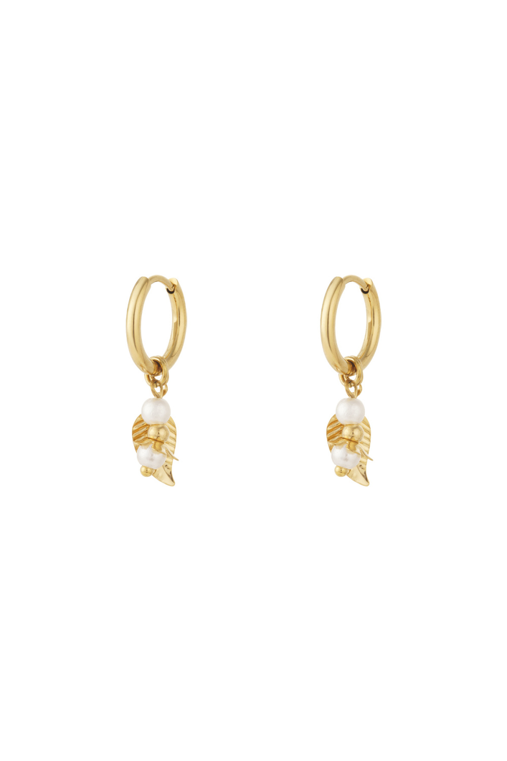 Boucles D'oreilles Feuilles Avec Perles - Doré