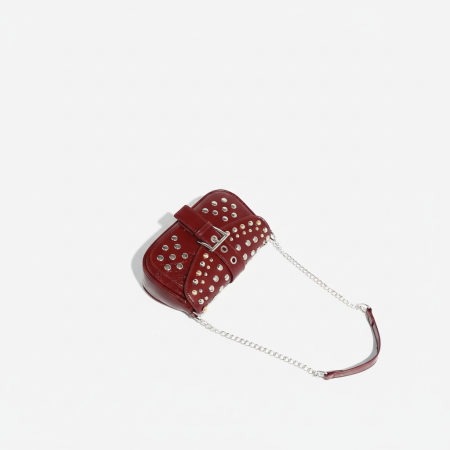 Sac à bandoulière simple pour femme, style hip-pop/rock, couleur unie, rivets, PU, 1 pièce