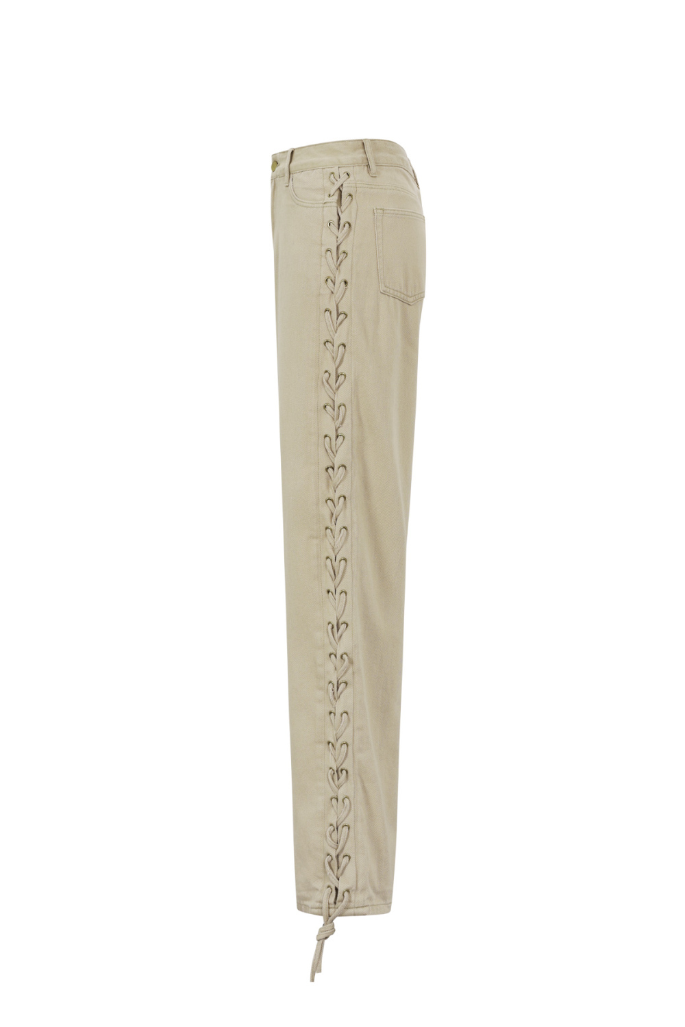 Coton Tissé Pantalon Droit Femme Avec Lacets Décontracté Image13
