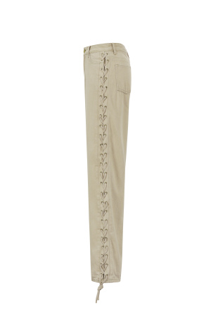 Coton Tissé Pantalon Droit Femme Avec Lacets Décontracté h5 Image13