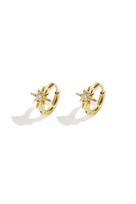 Boucles d'oreilles créoles ornées d'une étoile filante et d'une pierre