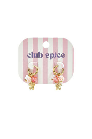 Petites Boucles D'Oreilles Créoles Avec Pendentif Fleur, Perles Et Rose h5 Image3