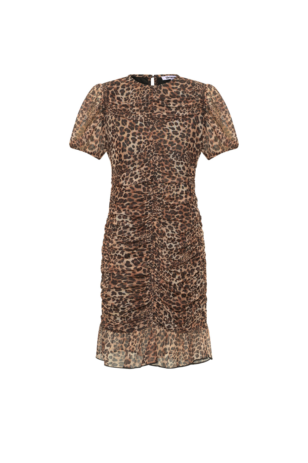 Robe Mini En Polyester Tissé Élégante Imprimé Léopard Bordure Volants