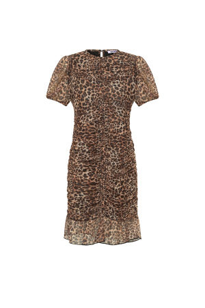 Robe Mini En Polyester Tissé Élégante Imprimé Léopard Bordure Volants h5