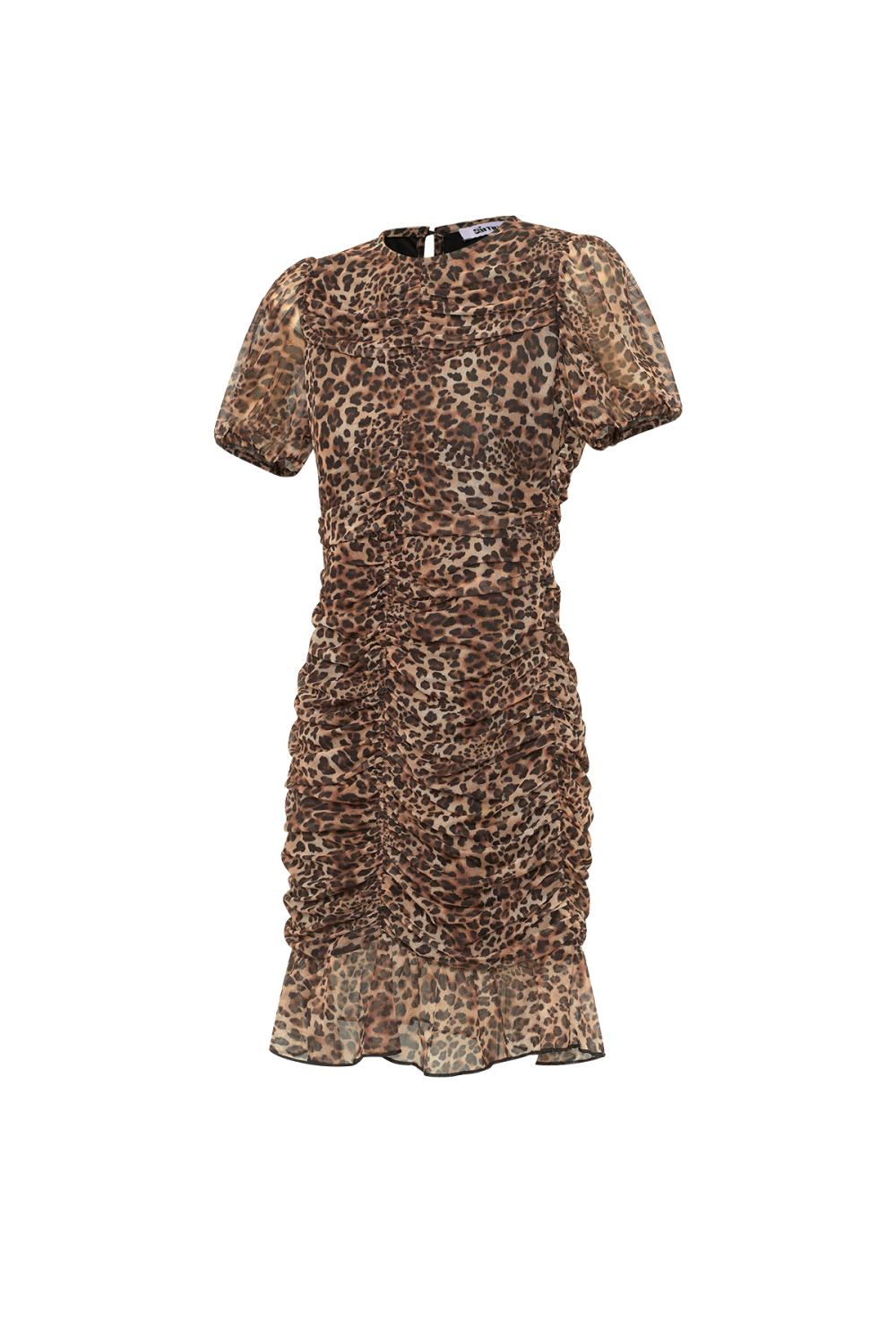 Robe Mini En Polyester Tissé Élégante Imprimé Léopard Bordure Volants Image2