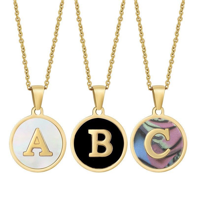 Collier Pendentif Femme Classique En Acier Inoxydable, Couleur Or, Avec Lettre Et Coquillage Étanche (1 Pièce) Image2