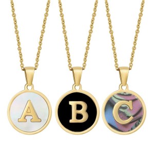 Collier Pendentif Femme Classique En Acier Inoxydable, Couleur Or, Avec Lettre Et Coquillage Étanche (1 Pièce) h5 Image2
