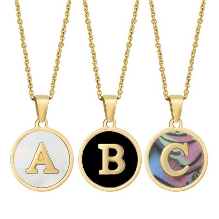 Collier pendentif femme classique en acier inoxydable, couleur or, avec lettre et coquillage étanche (1 pièce) 2