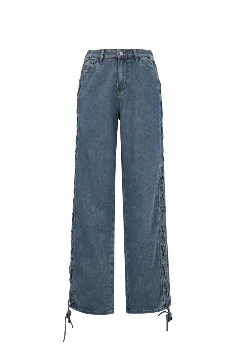 Coton Tissé Pantalon Droit Femme Avec Lacets Décontracté 