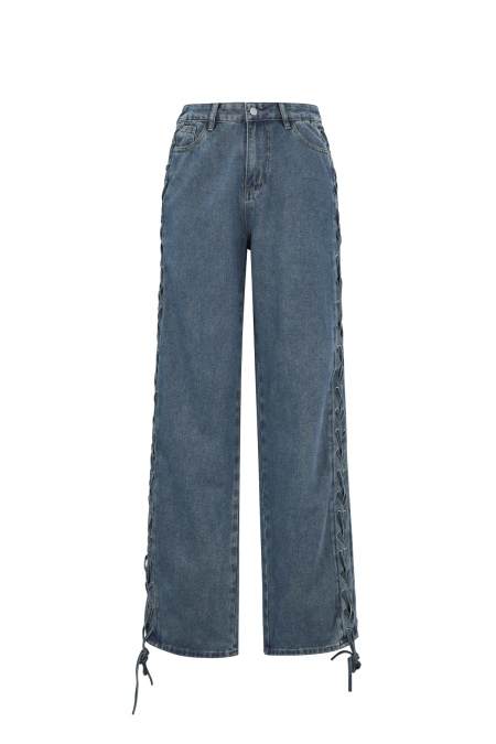 Coton Tissé Pantalon Droit Femme Avec Lacets Décontracté 2