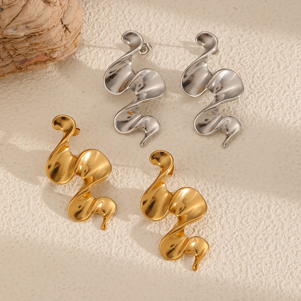 Boucles D'Oreilles Puces Élégantes En Acier Inoxydable Imperméable, Forme Incurvée, Pour Femmes h5Image3