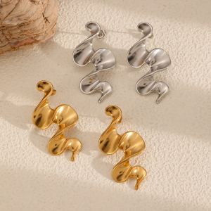 Boucles D'Oreilles Puces Élégantes En Acier Inoxydable Imperméable, Forme Incurvée, Pour Femmes h5 Image3