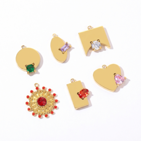 Pendentifs pour femmes en acier titane, zircon, forme géométrique, couleur or