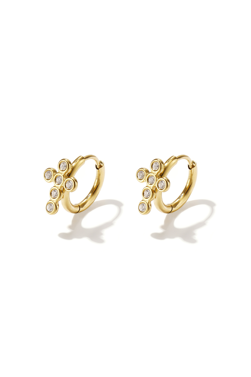 Boucles D'Oreilles Créoles En Acier Inoxydable Plaqué Or 14 Carats, Motif Croix, Collection Daily Simple, Bijoux Pour Femmes