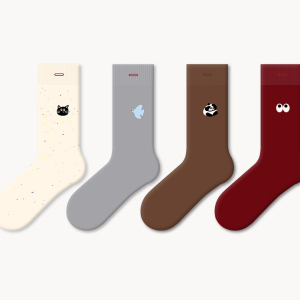 1 Paire De Chaussettes Mi-Mollet Simples En Coton Brodées Avec Dessin Animé h5 Image2