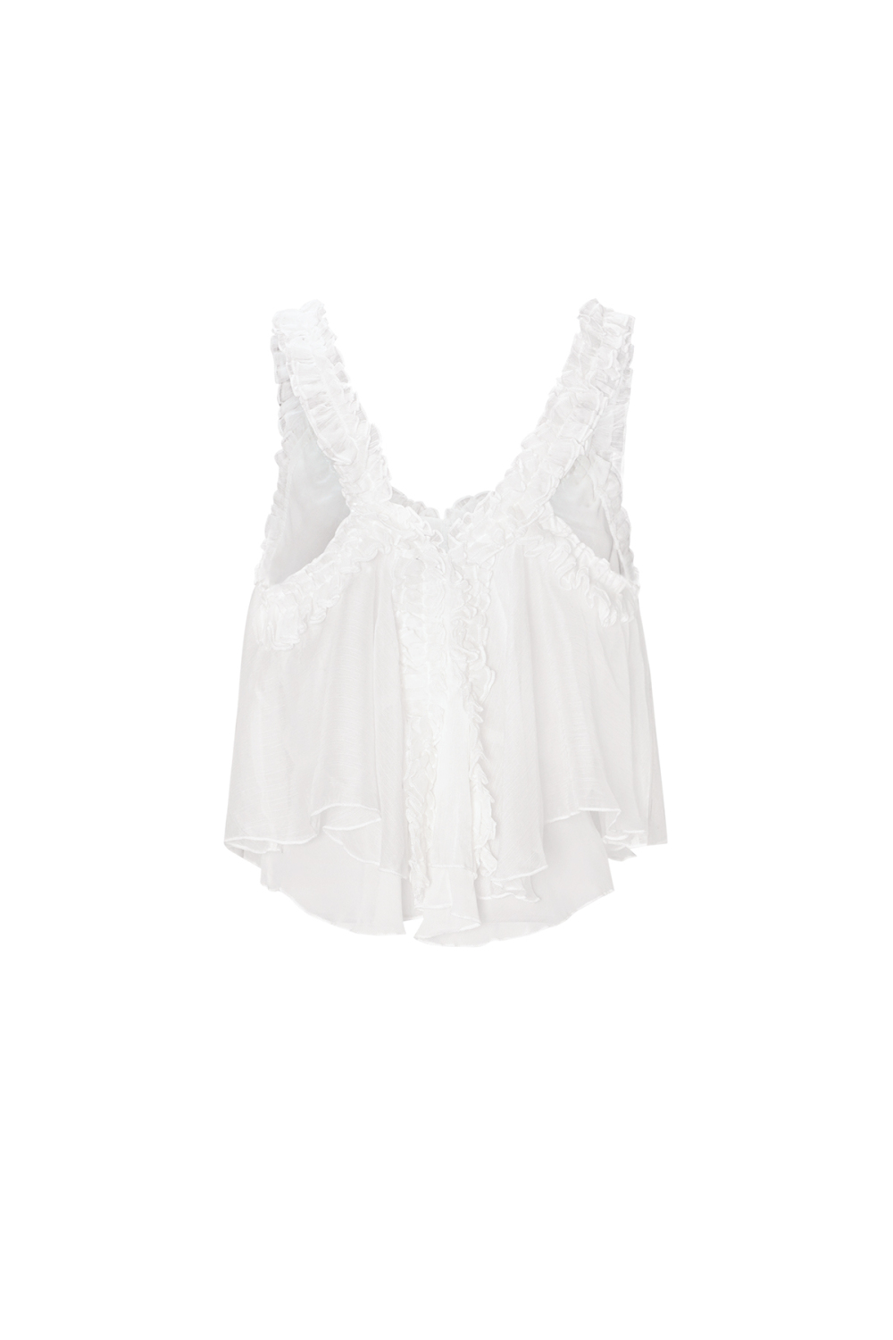 Top Sans Manches Blanc Tissé Casual Couleur Unie Bordure Volants Image3