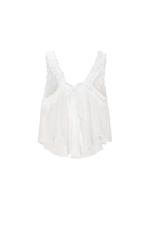 Top Sans Manches Blanc Tissé Casual Couleur Unie Bordure Volants h5 Image3