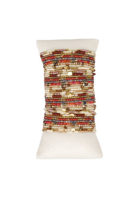 Présentoir avec bracelets perles colorées Beige & Couleur or Acier inoxydable