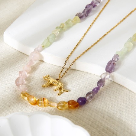 1 ensemble de colliers couleur or en pierres naturelles de la série romantique 2