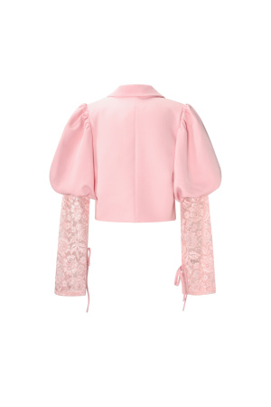 Mélange De Coton Blazer Femme Manche Ballon Insert Dentelle h5 Image3