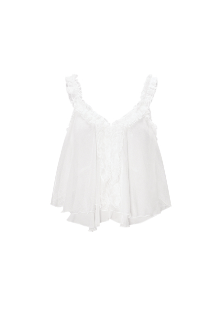 Top Sans Manches Blanc Tissé Casual Couleur Unie Bordure Volants 2