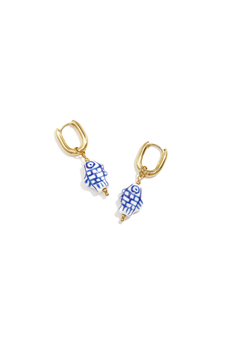 Boucles d'oreilles squovales avec breloque en forme de poisson à carreaux