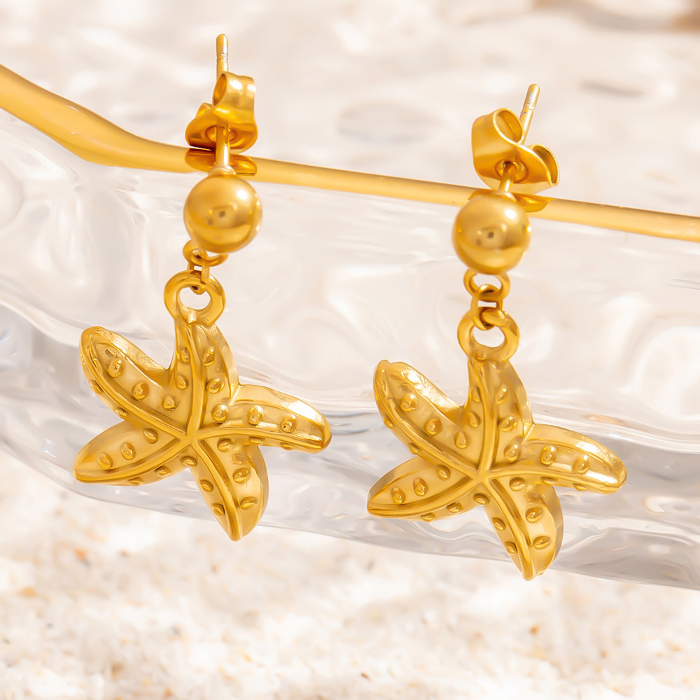 Boucles D'Oreilles Pendantes En Acier Inoxydable Doré, Couleur Étoile De Mer Image5