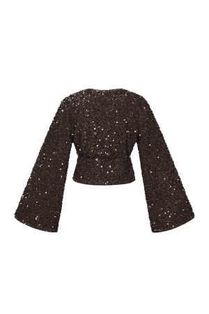 Tissu En Fibre De Polyester Femmes Hauts À Manches Longues Ensemble 2 Pièces Paillettes h5 Image3