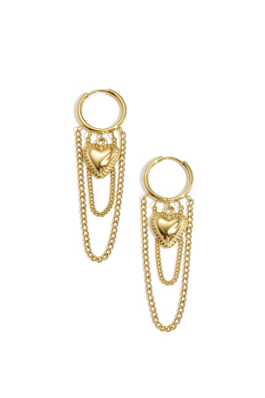 Boucles D'Oreilles Créoles Avec Chaînettes Et Cœur h5 