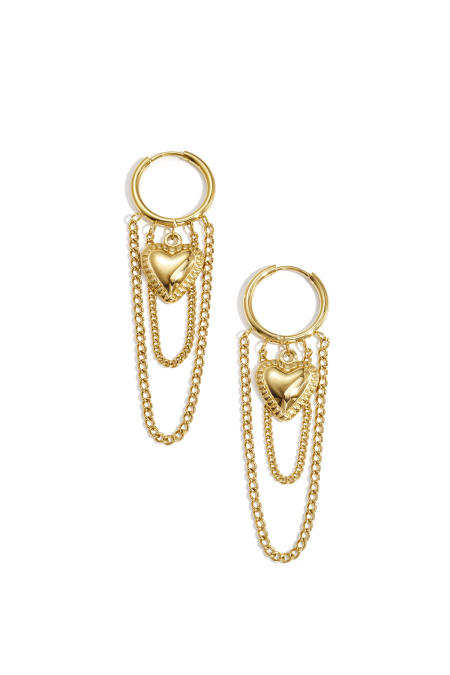 Boucles d'oreilles créoles avec chaînettes et cœur