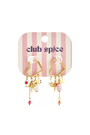 Boucles D'Oreilles Créoles En Forme De Cœur Avec Pendentifs Et Breloques Perlés h5 Image3