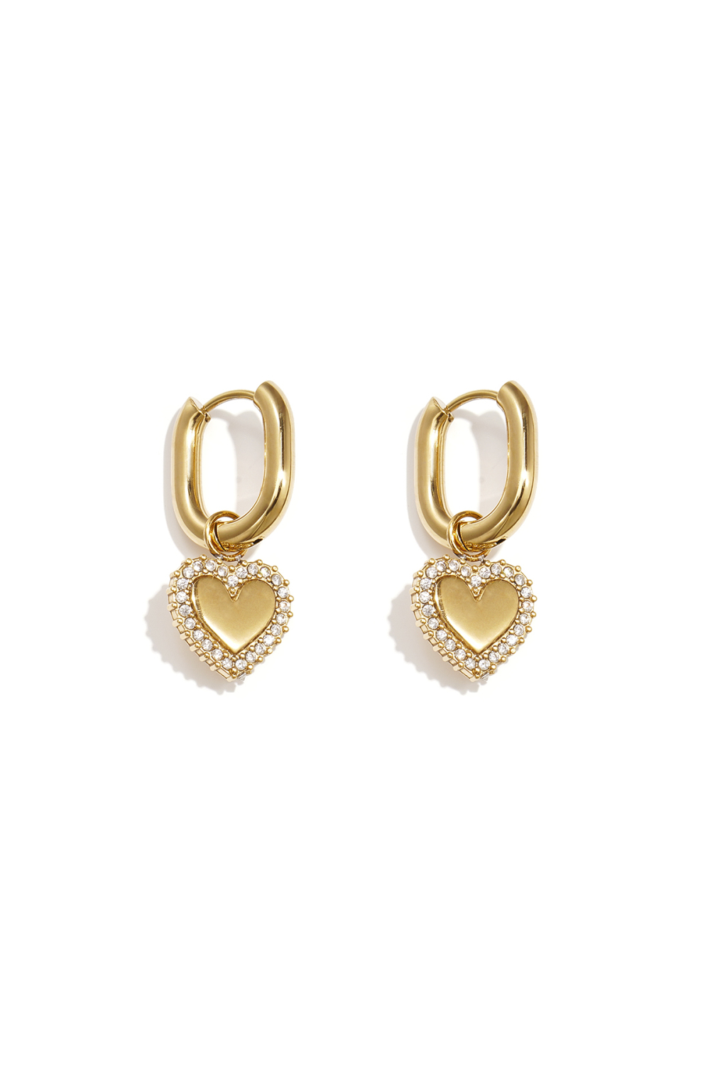 Boucles D'Oreilles Squovales Avec Breloques En Forme De Cœur Et Bords Sertis