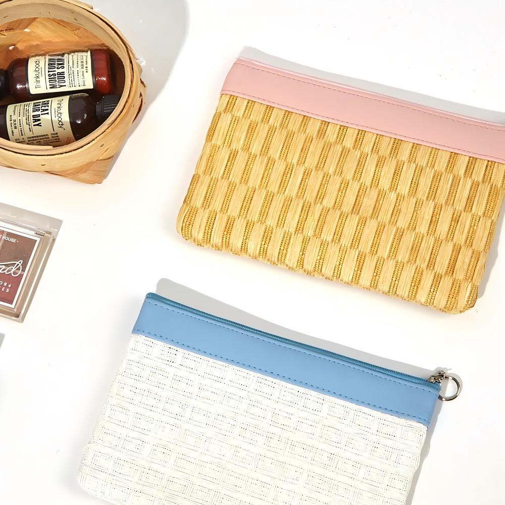 Trousses À Maquillage Élégantes En Raphia Tissé Pour Femmes, Parfaites Pour Les Vacances Image3