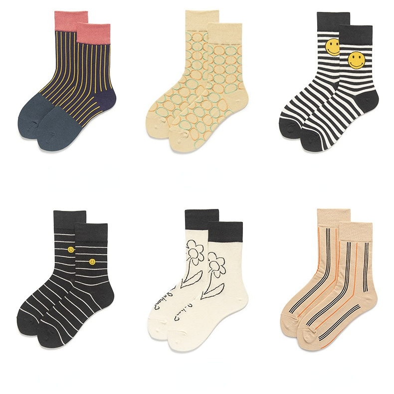 1 Paire De Chaussettes Mi-Mollet Confortables En Coton À Pois Et À Carreaux Image2