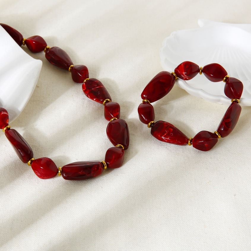 Ensemble De Colliers Rétro En Perles Irrégulières En Acrylique Et Hématite Couleur Or h5Image3