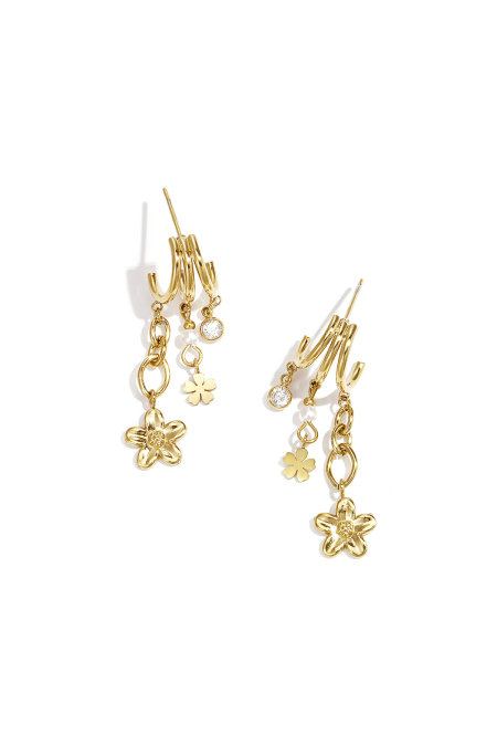 Boucles d'oreilles triples avec pendentifs floraux