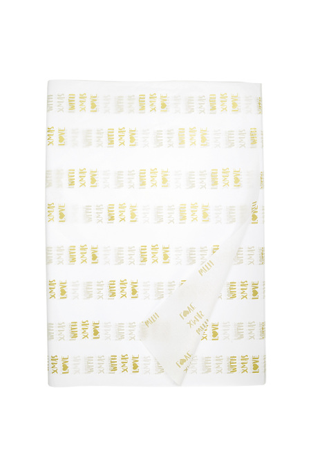 papier de soie grand fcouleur ormat « xmas love » (100 pièces) – blanc et couleur or