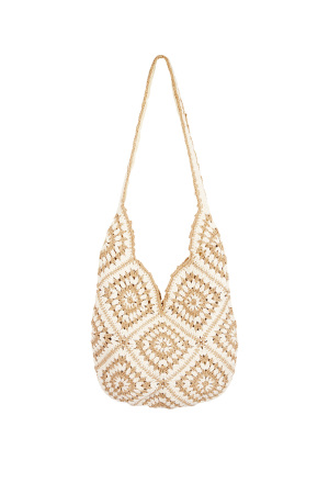 Sac Hobo Bohème - Beige Et Blanc h5 
